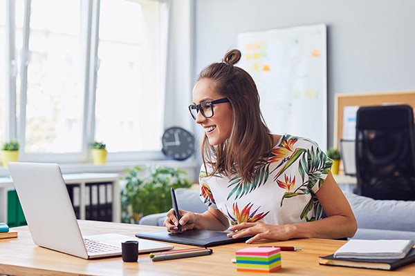 woman working on a computer