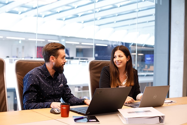 employee engages in an online meeting
