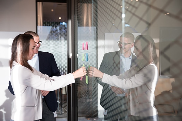 employee engages in an online meeting